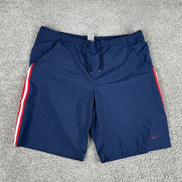 Nike Shorts Mens Extra Large Blue Red Stripe Swoosh Surfing Bathing Suit - Picture 1 of 14
